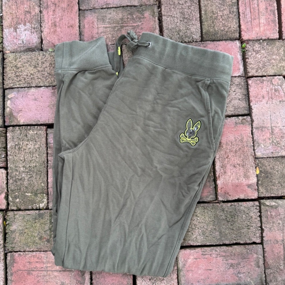 Psycho Bunny Mens Olive Green French Terry Jogger Sweatpants XL Logo Tapered